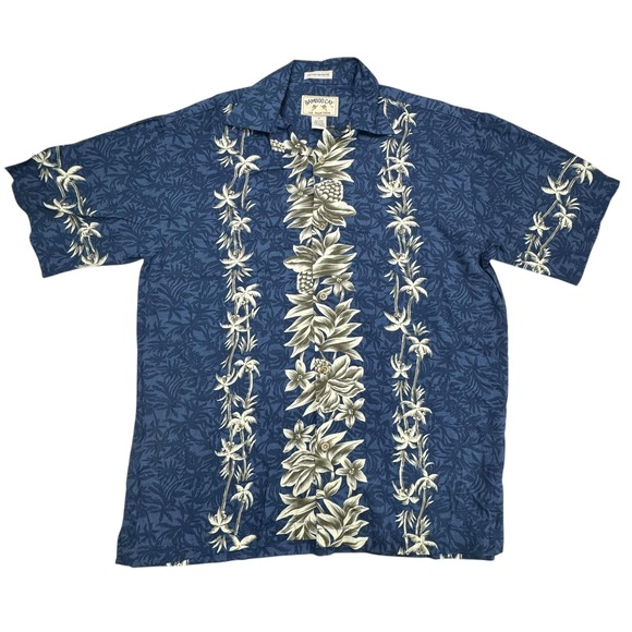 Bamboo Cay Other - Bamboo Cay Shirt Mens Small Blue Hawaiian Rayon Floral Palm Tree Aloha Tropical